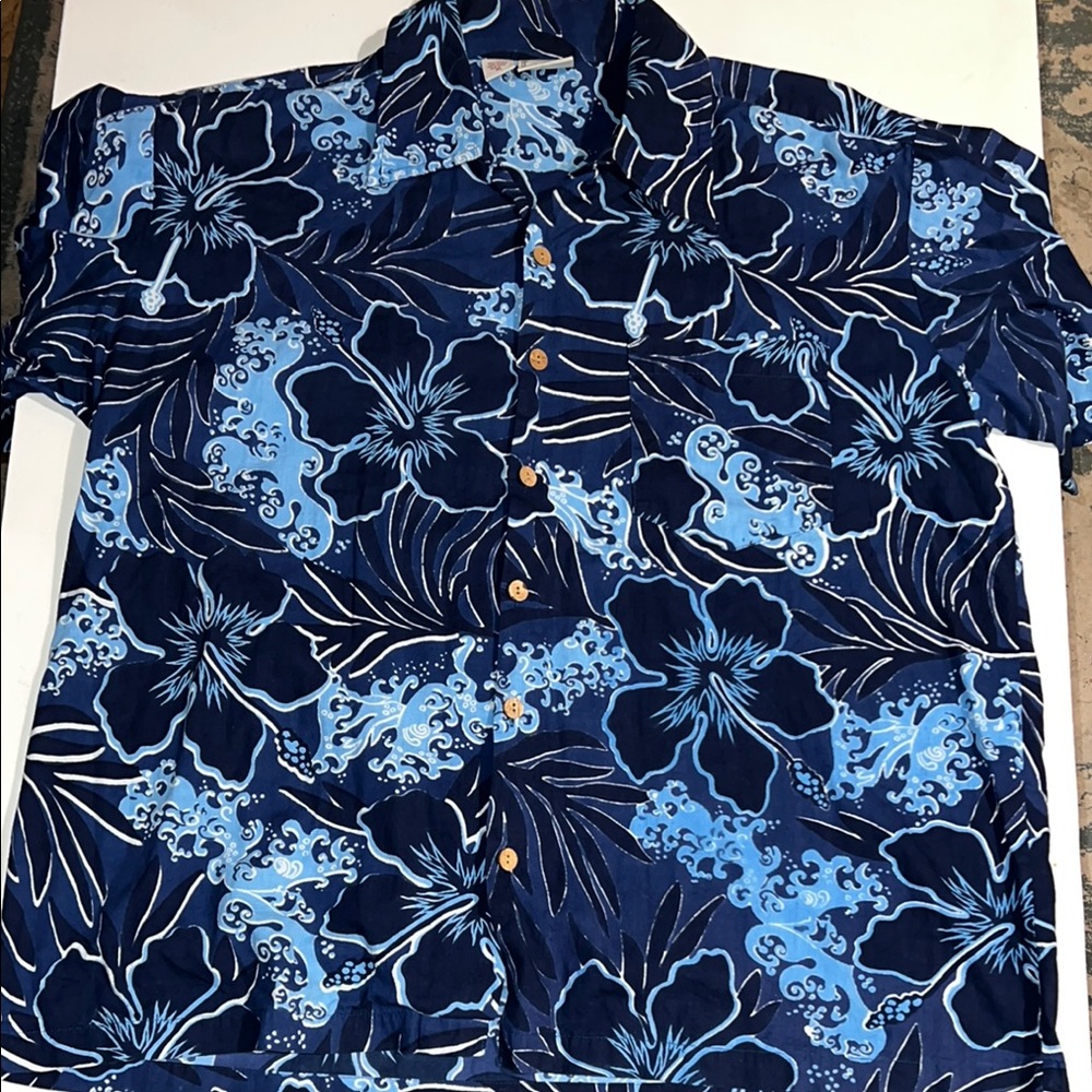 Maui Trading Company Blue Casual Floral Button Down Shirt XL